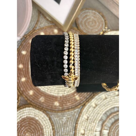 Set of Three Gold Plated Elastic/Adjustable Beaded/Crystal Diamond Bracelet - Picture 7 of 7